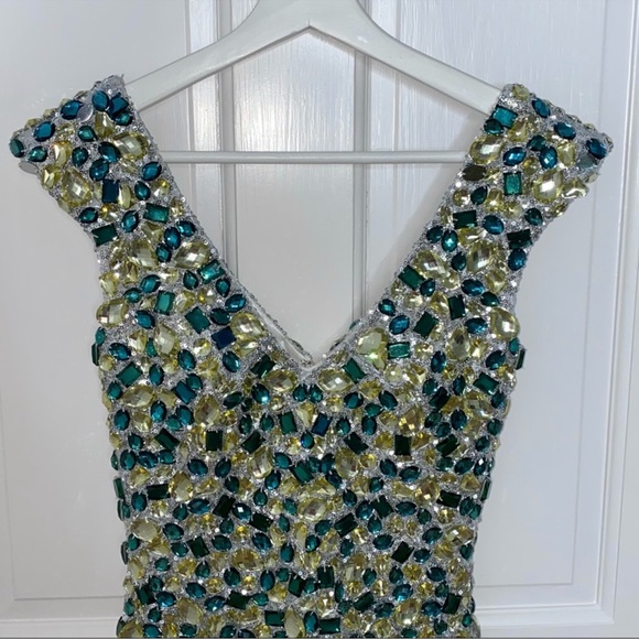 NWT Colors Crystals & Sequins Teal Mini Dress Size 2 - Picture 4 of 9